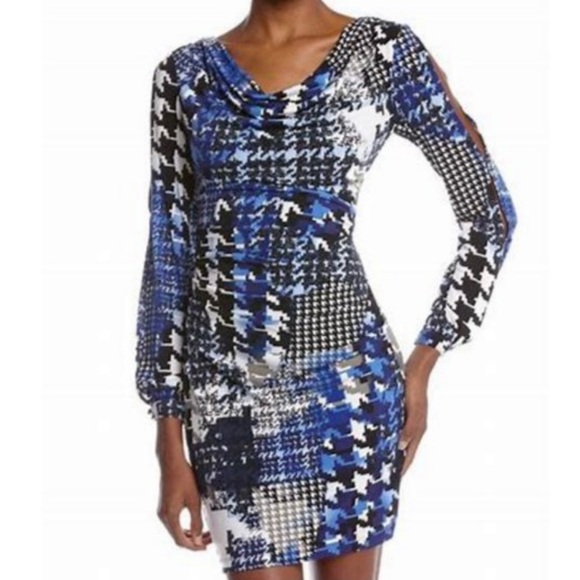 Muse Dresses & Skirts - Muse Houndstooth Split Sleeve Jersey Stretch